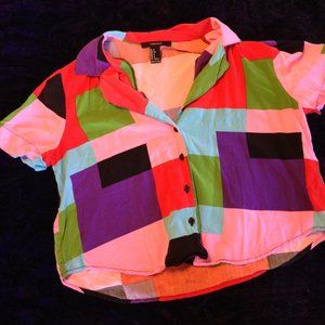 Forever 21 Rainbow Geometric shape button down